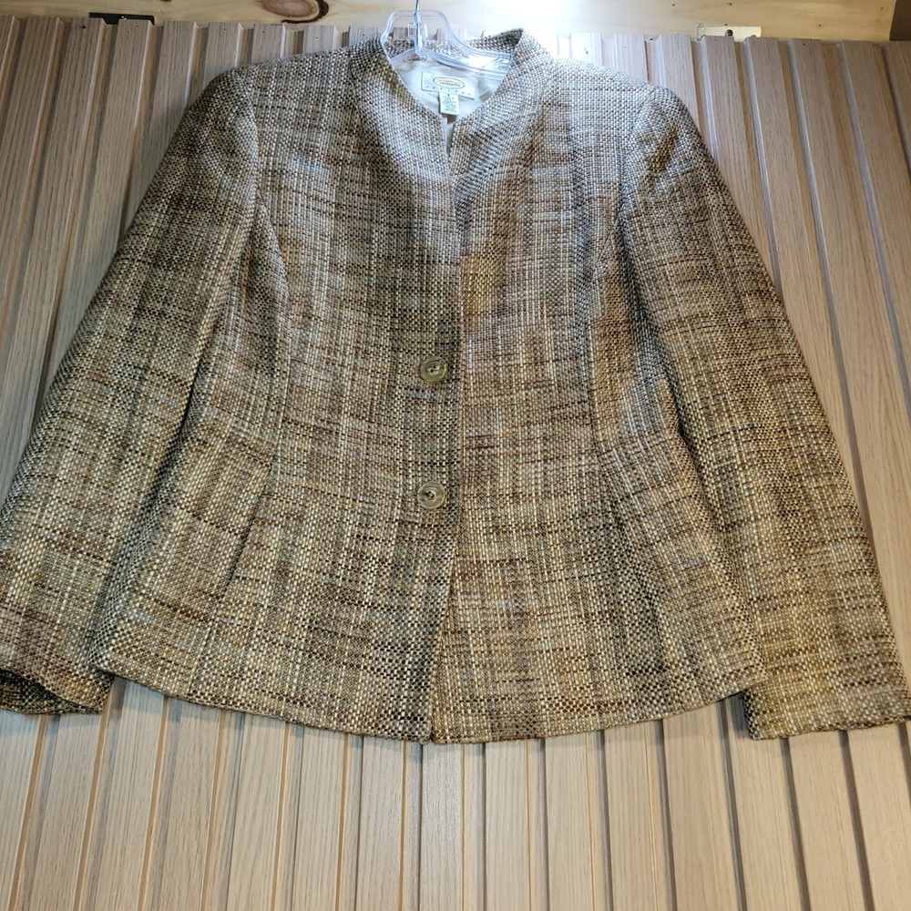 Talbots Petites Brown Italian Fabric Basketweave Blazer Jacket Size 4P